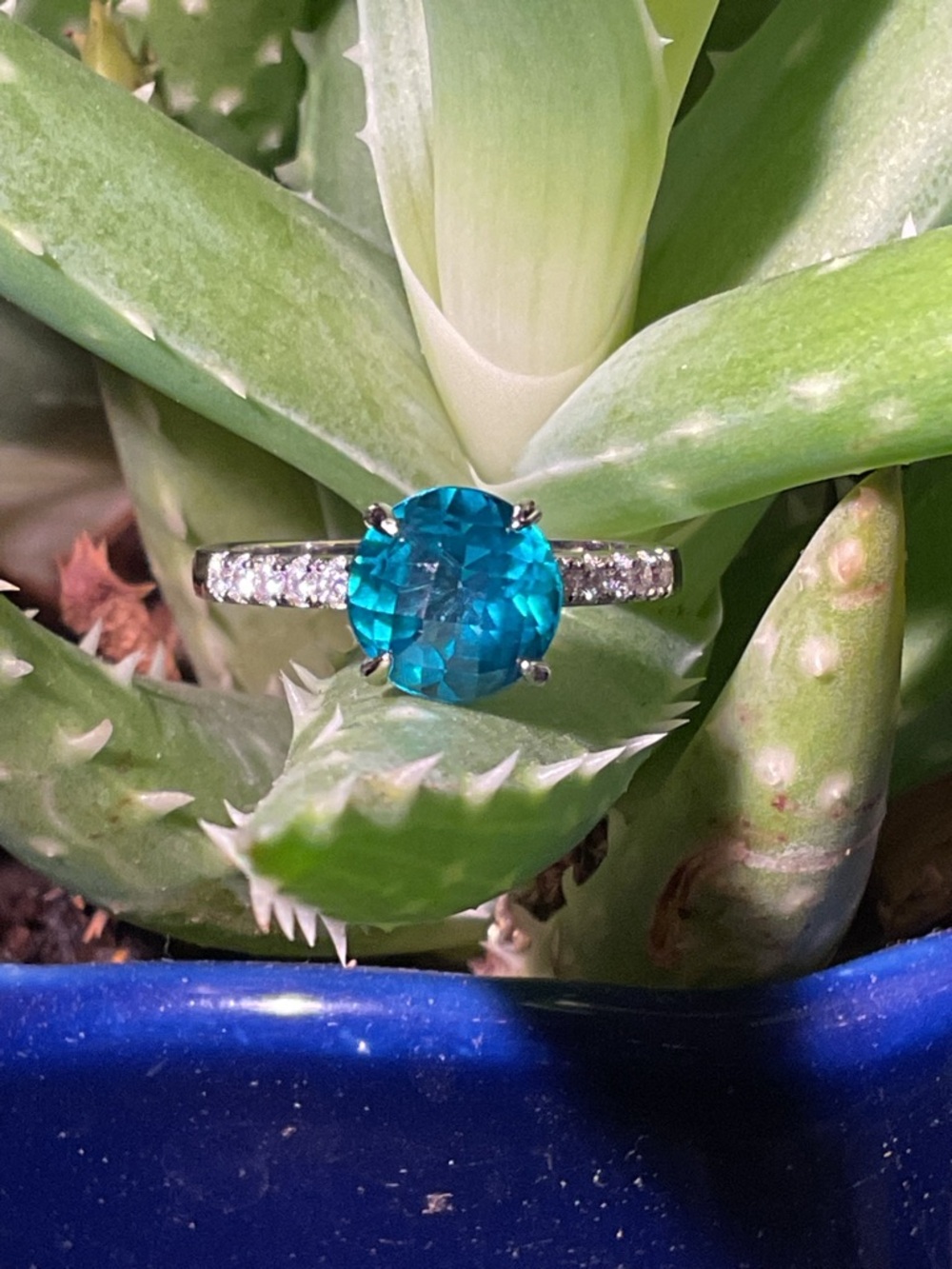 Aqua blue Spinel Silver Ring 7